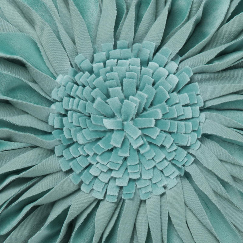 JWH 3D Flower Velvet Throw Pillow Cover Decorative Round Cushion Floral Pillowcase Sunflower Pillow Case for Bedroom Bed Couch Living Room 14 Inch Aqua Turquoise - Image 3